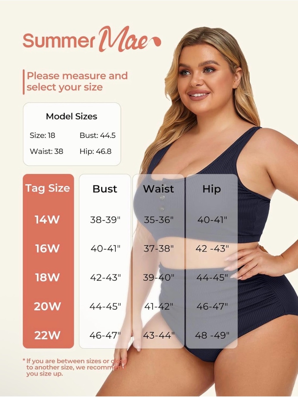 Plus Size Navy Ribbed Button-Front Bikini Set - Picture 5 of 6